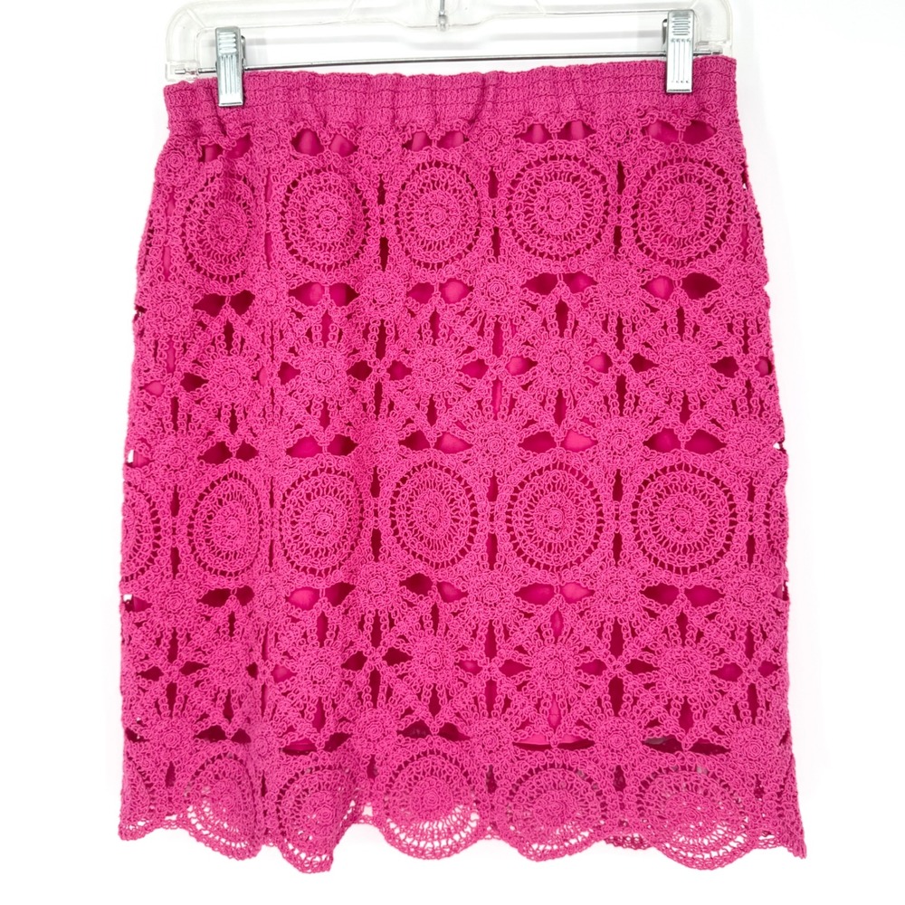 NWT Caroline Constas Pink Crochet Two-Piece Skirt Set Sleeveless Fuchsia Pink M - Picture 11 of 14